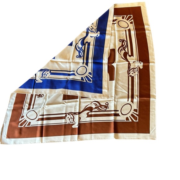 Tory Burch Double-Sided Cavalier Logo Silk Square Scarf 36X36 - Picture 3 of 8